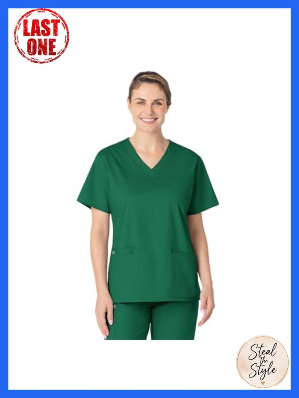 Women's V-Neck Scrub Top Medical Uniform Stretch 3 Pockets Short Sleeve